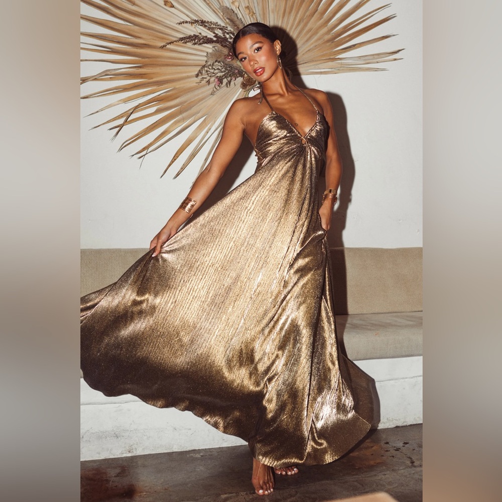 Show Me Your MuMu Metallic Gold Maxi Dress